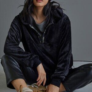 Anthropologie Sunday In Brooklyn Women's S Kelyn Cozy Black Hooded Pullover
